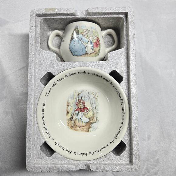 Wedgwood Peter Rabbit Beatrix Potter 2 Piece Porcelain Nursery Set NOB - Picture 5 of 7